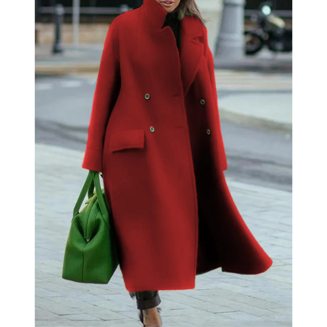 Heidi-Mode | Warmer Stylischer Zweireihermantel Für Damen Lang