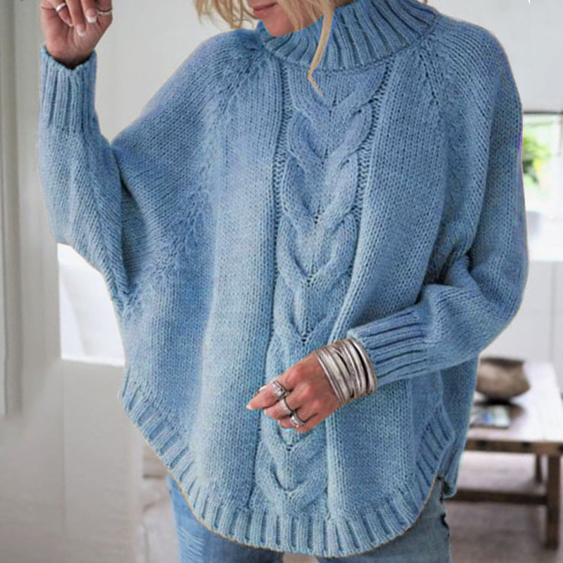 Damen Grobstrick Pullover mit hohem Kragen und dekorativem Zopfmuster Heidi-Mode
