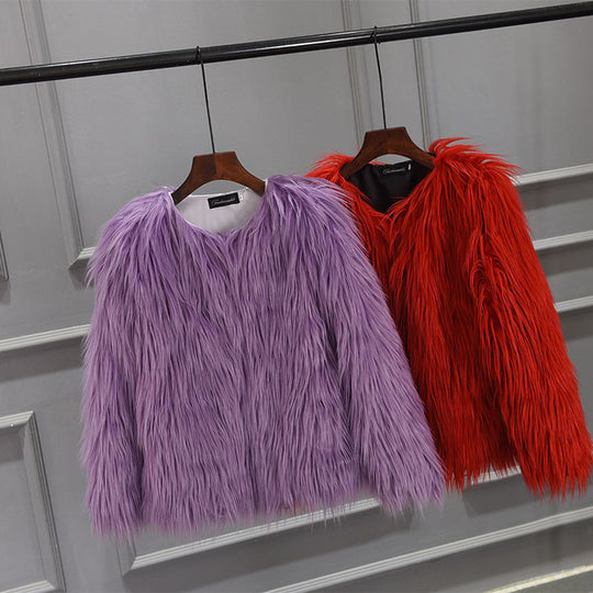 Damen Luxuriöser Kunstpelzjacke mit voluminösem Kragen Heidi-Mode