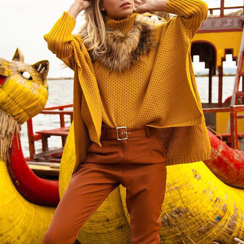 Damen Oversized Rollkragenpullover mit strukturiertem Strickdesign Heidi-Mode