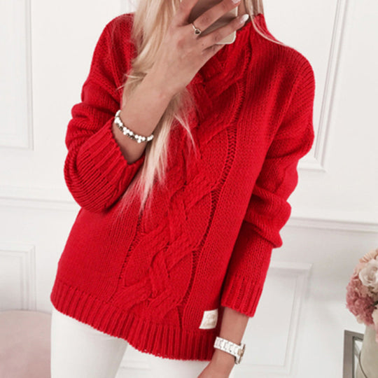 Damen romantischer Strickpullover mit kunstvollem Zopfmuster und lässigem Schnitt Heidi-Mode