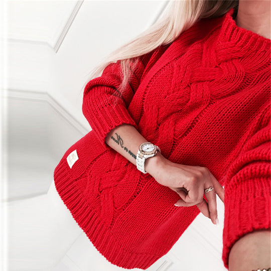 Damen romantischer Strickpullover mit kunstvollem Zopfmuster und lässigem Schnitt Heidi-Mode