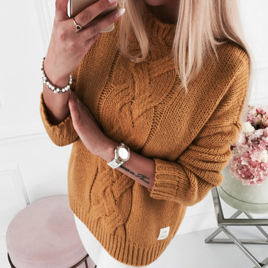 Damen romantischer Strickpullover mit kunstvollem Zopfmuster und lässigem Schnitt Heidi-Mode