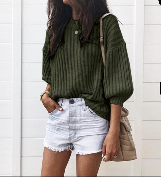 Damen modischer Strickpullover mit weiten Ärmeln und strukturiertem Design Heidi-Mode