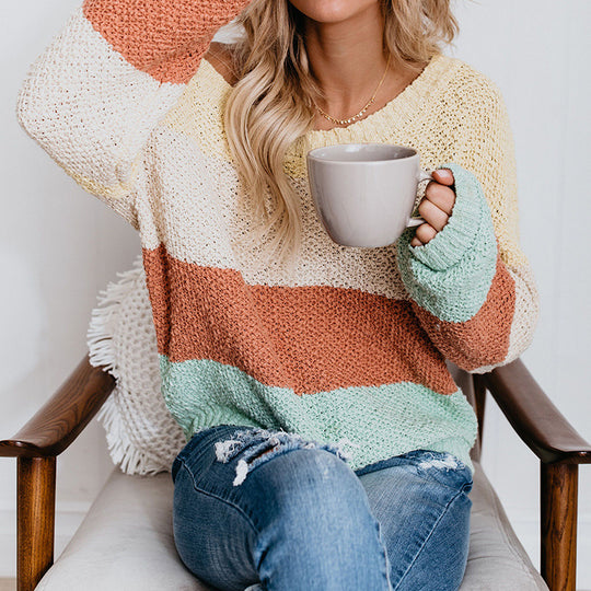 Damen lässiger Pullover mit modernen Streifen und weitem Schnitt Heidi-Mode