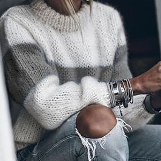 Damen modischer Strickpullover mit einzigartigen Farbdesigns und voluminösen Ärmeln Heidi-Mode