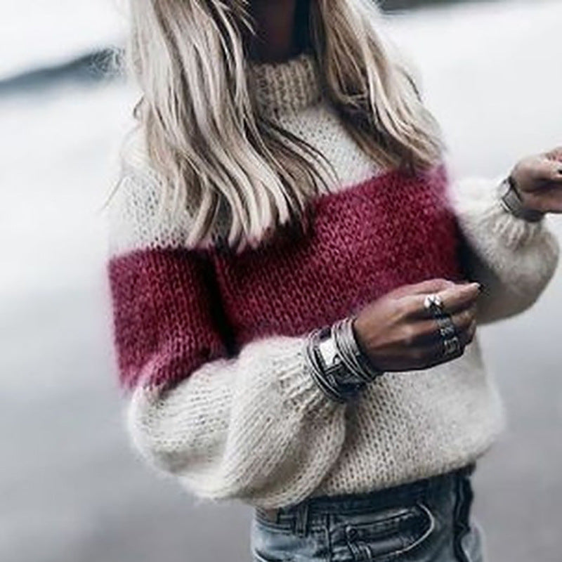 Damen modischer Strickpullover mit einzigartigen Farbdesigns und voluminösen Ärmeln Heidi-Mode