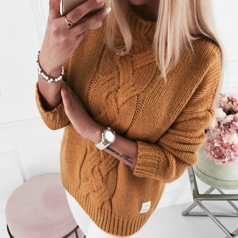 Damen romantischer Strickpullover mit kunstvollem Zopfmuster und lässigem Schnitt Heidi-Mode