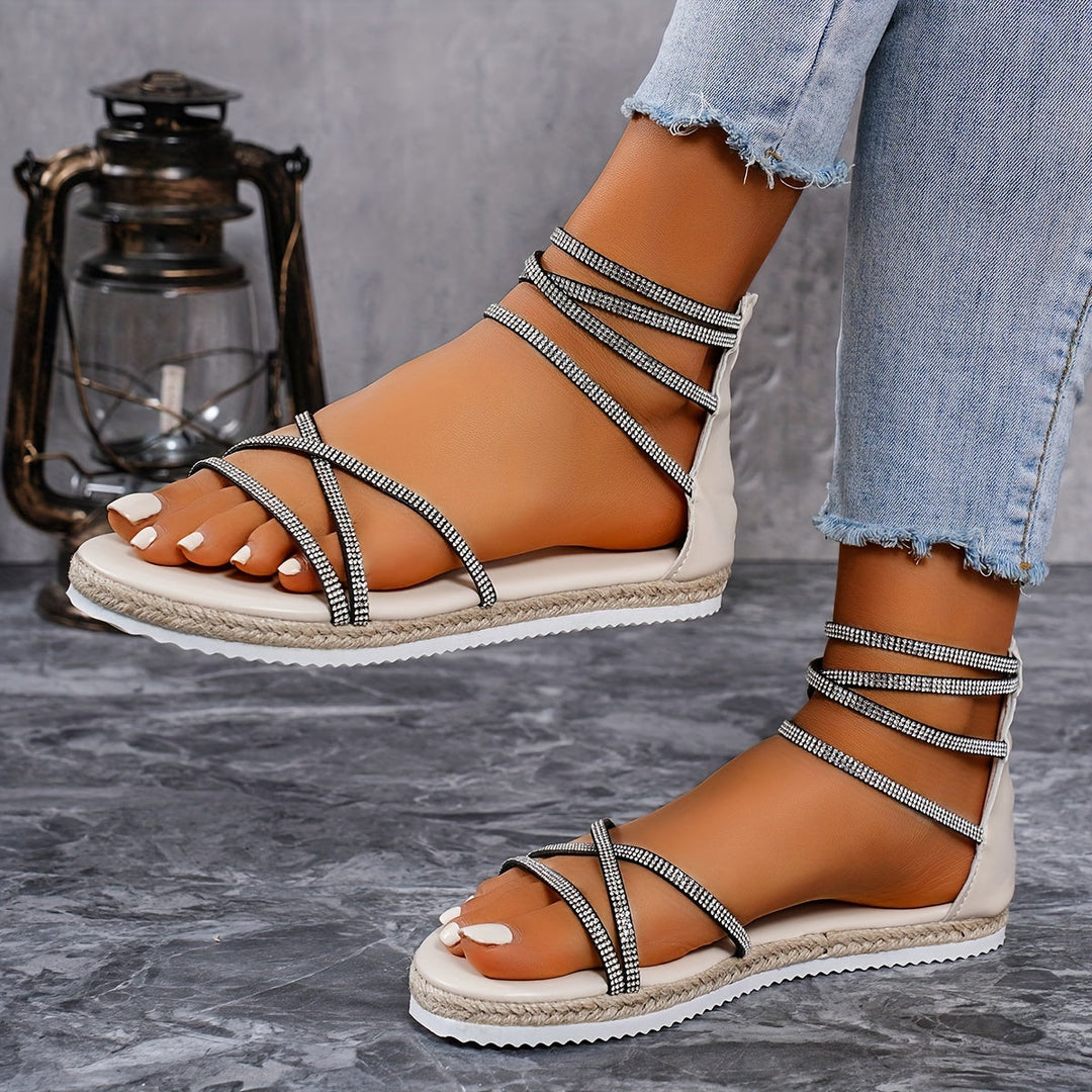 Heidi-Mode | Sommerschuhe für Damen mit Gekreuzten Riemen Schwarz Beige, Elegant und Bequem