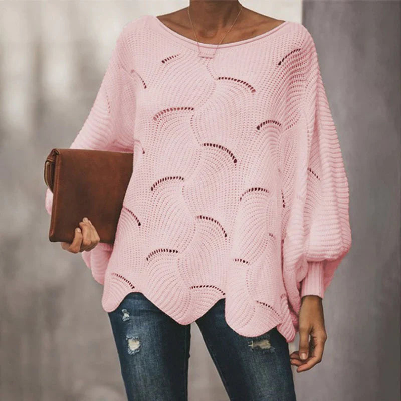 Heidi-Mode | Batwing-Pullover mit Offenem Strickmuster
