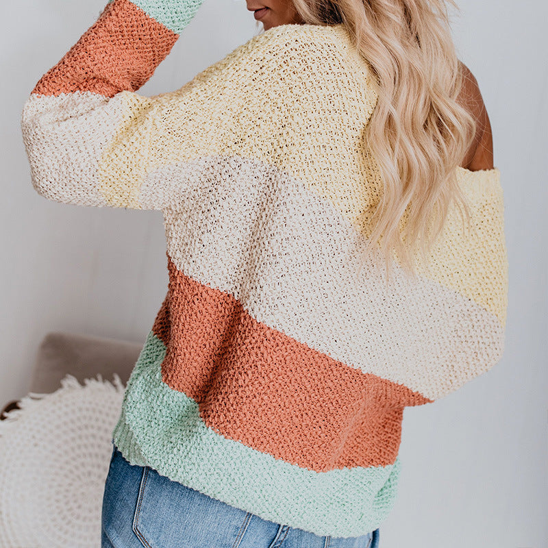 Damen lässiger Pullover mit modernen Streifen und weitem Schnitt Heidi-Mode