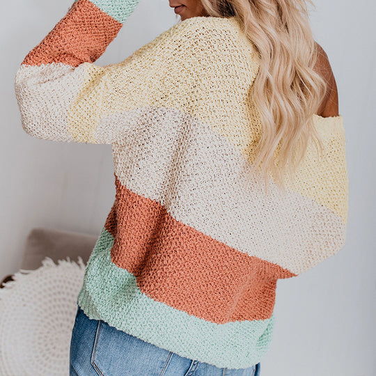 Damen lässiger Pullover mit modernen Streifen und weitem Schnitt Heidi-Mode