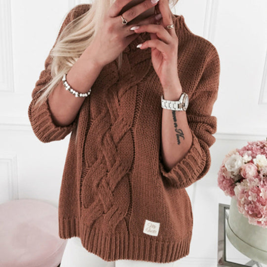 Damen romantischer Strickpullover mit kunstvollem Zopfmuster und lässigem Schnitt Heidi-Mode