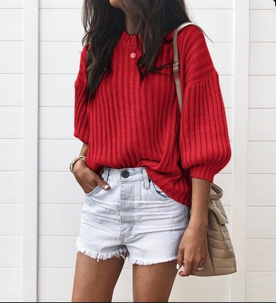 Damen modischer Strickpullover mit weiten Ärmeln und strukturiertem Design Heidi-Mode