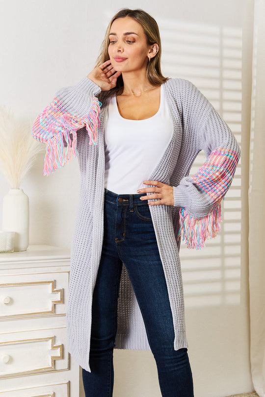 Heidi-Mode | Gewebte Rechte Fransen Ärmel Fallende Schulter Strickpullover