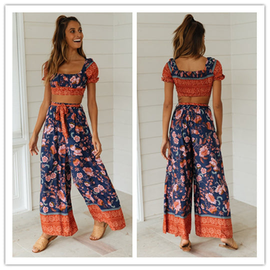 Damen Set aus luftiger Bluse und weiten Hosen im floralen Design Heidi-Mode