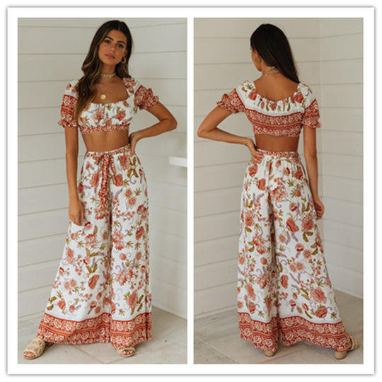 Damen Set aus luftiger Bluse und weiten Hosen im floralen Design Heidi-Mode