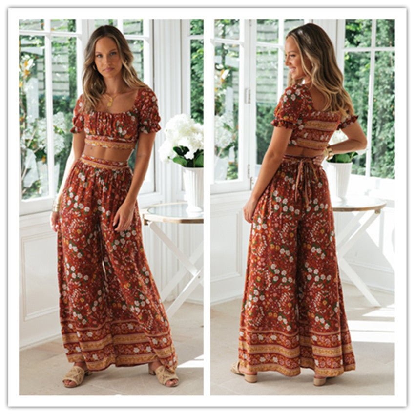 Damen Set aus luftiger Bluse und weiten Hosen im floralen Design Heidi-Mode