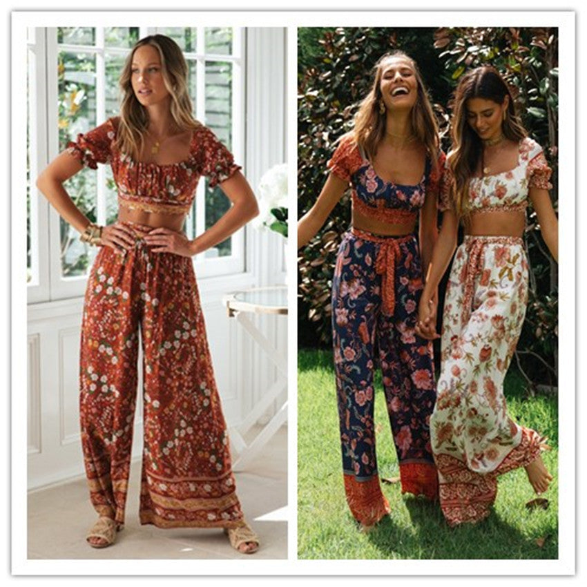 Damen Set aus luftiger Bluse und weiten Hosen im floralen Design Heidi-Mode