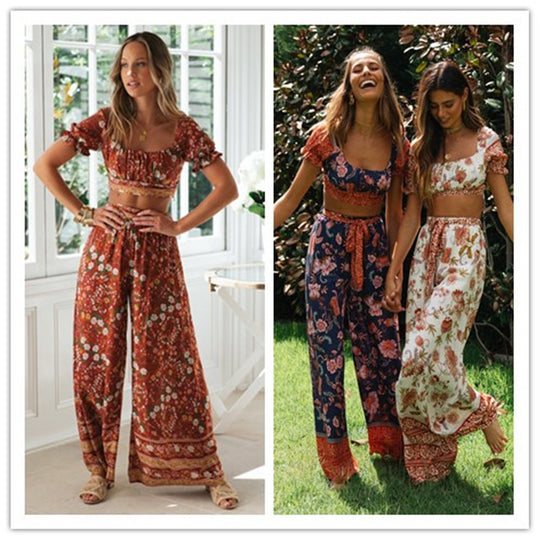 Damen Set aus luftiger Bluse und weiten Hosen im floralen Design Heidi-Mode