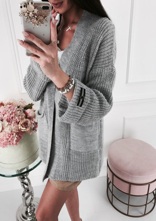 Damen lässige Strickjacke mit eleganten Knopfdetails und praktischen Taschen Heidi-Mode