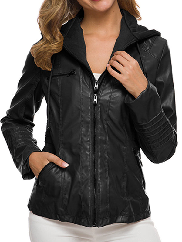 Heidi-Mode | Damenjacken Abnehmbare Kapuze Pu Lederjacke