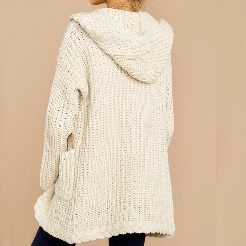 Damen lässige Strickjacke mit Kapuze und strukturiertem Design Heidi-Mode