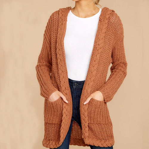 Damen lässige Strickjacke mit Kapuze und strukturiertem Design Heidi-Mode