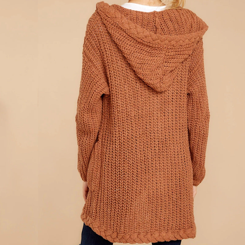 Damen lässige Strickjacke mit Kapuze und strukturiertem Design Heidi-Mode