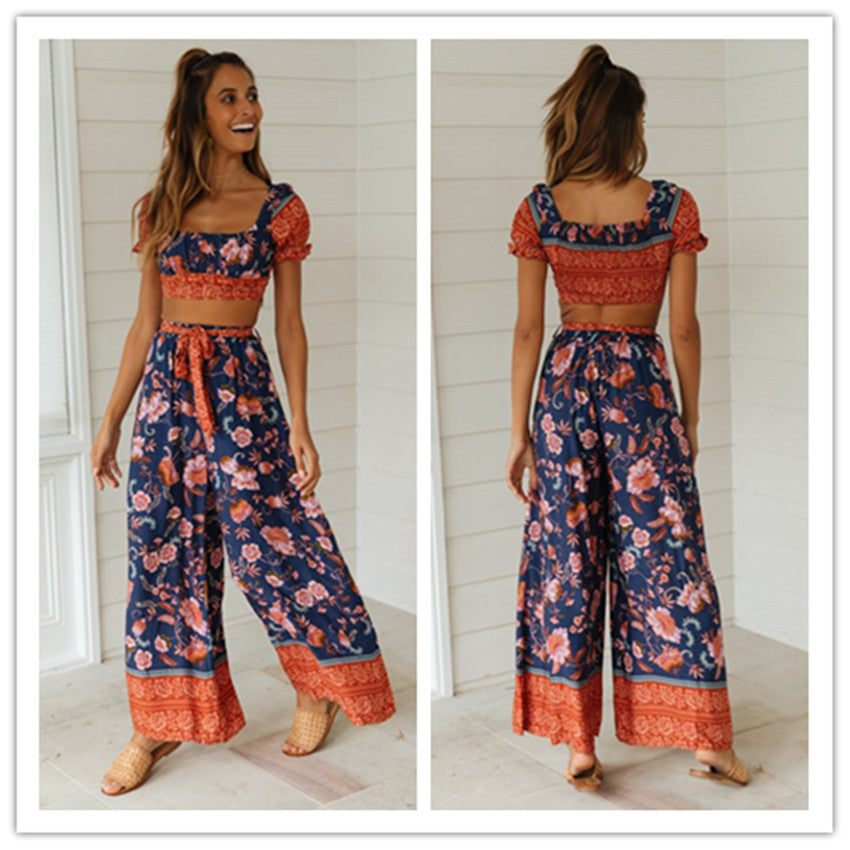 Damen Set aus luftiger Bluse und weiten Hosen im floralen Design Heidi-Mode