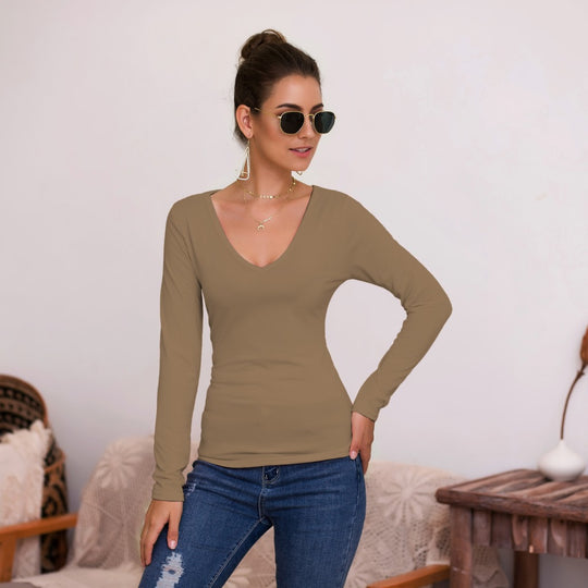 Damen Langarmshirt mit V-Ausschnitt und enganliegendem Design Heidi-Mode