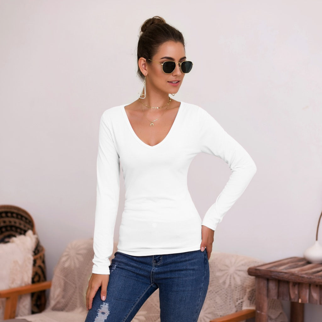 Damen Langarmshirt mit V-Ausschnitt und enganliegendem Design Heidi-Mode