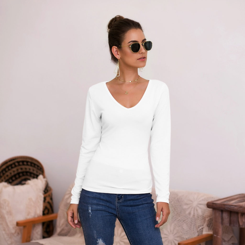 Damen Langarmshirt mit V-Ausschnitt und enganliegendem Design Heidi-Mode