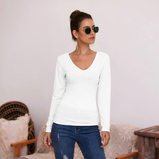 Damen Langarmshirt mit V-Ausschnitt und enganliegendem Design Heidi-Mode