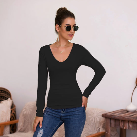 Damen Langarmshirt mit V-Ausschnitt und enganliegendem Design Heidi-Mode