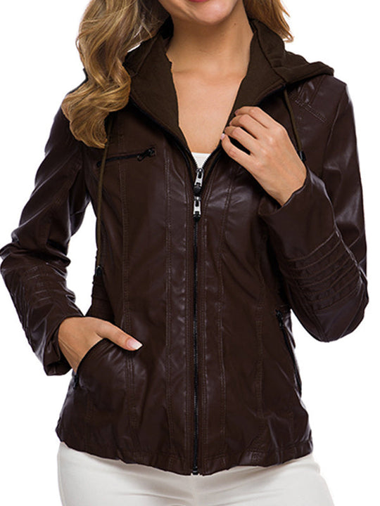 Heidi-Mode | Damenjacken Abnehmbare Kapuze Pu Lederjacke