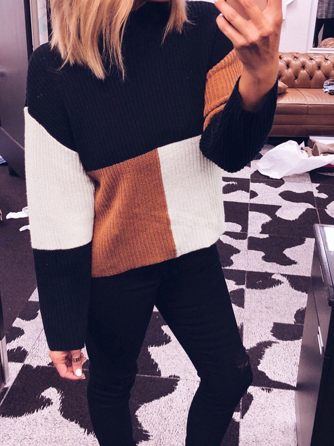 Damen Strickpullover mit modernen Blockstreifen Heidi-Mode