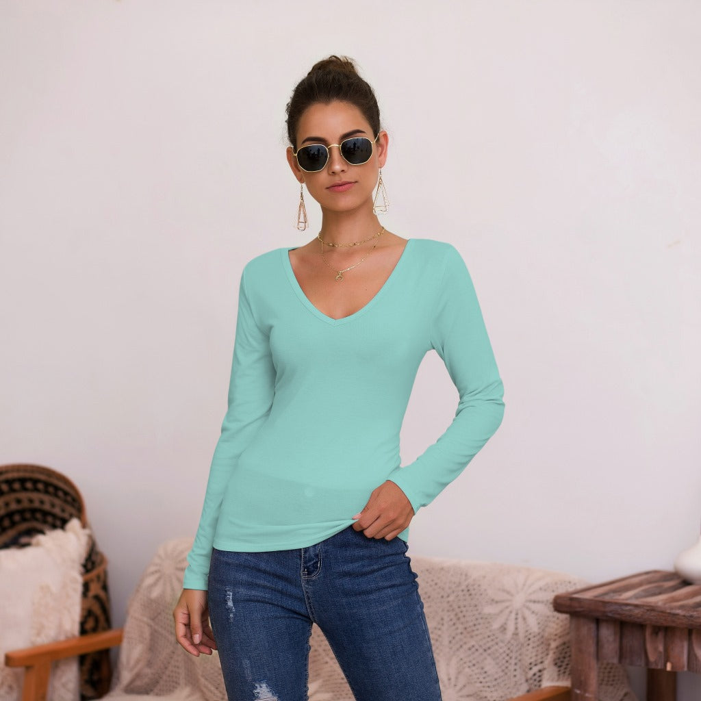 Damen Langarmshirt mit V-Ausschnitt und enganliegendem Design Heidi-Mode