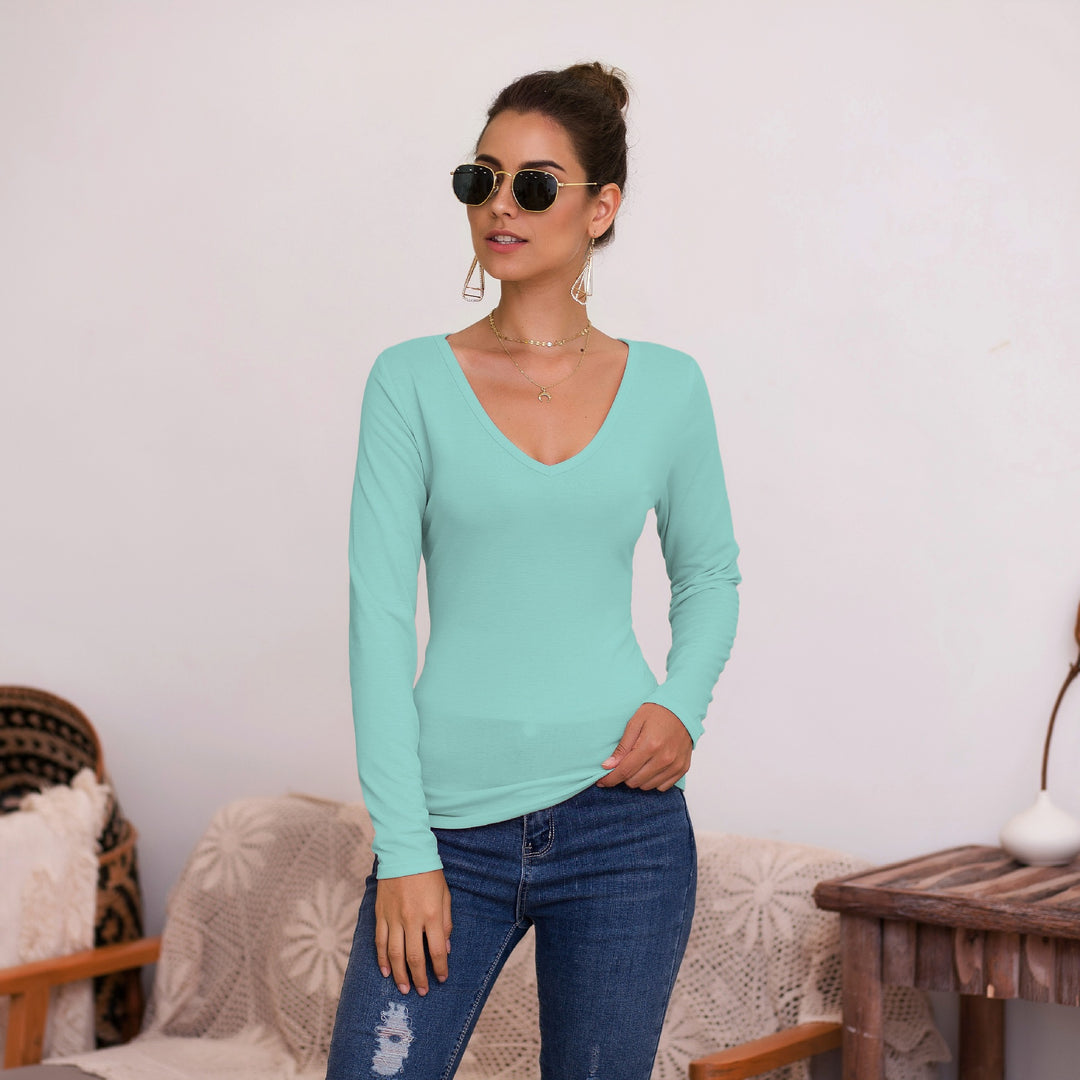 Damen Langarmshirt mit V-Ausschnitt und enganliegendem Design Heidi-Mode