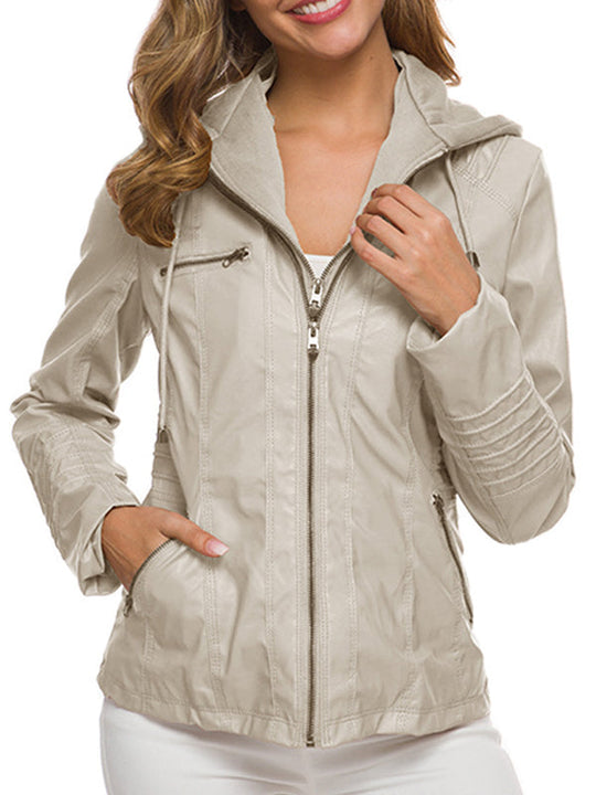 Heidi-Mode | Damenjacken Abnehmbare Kapuze Pu Lederjacke