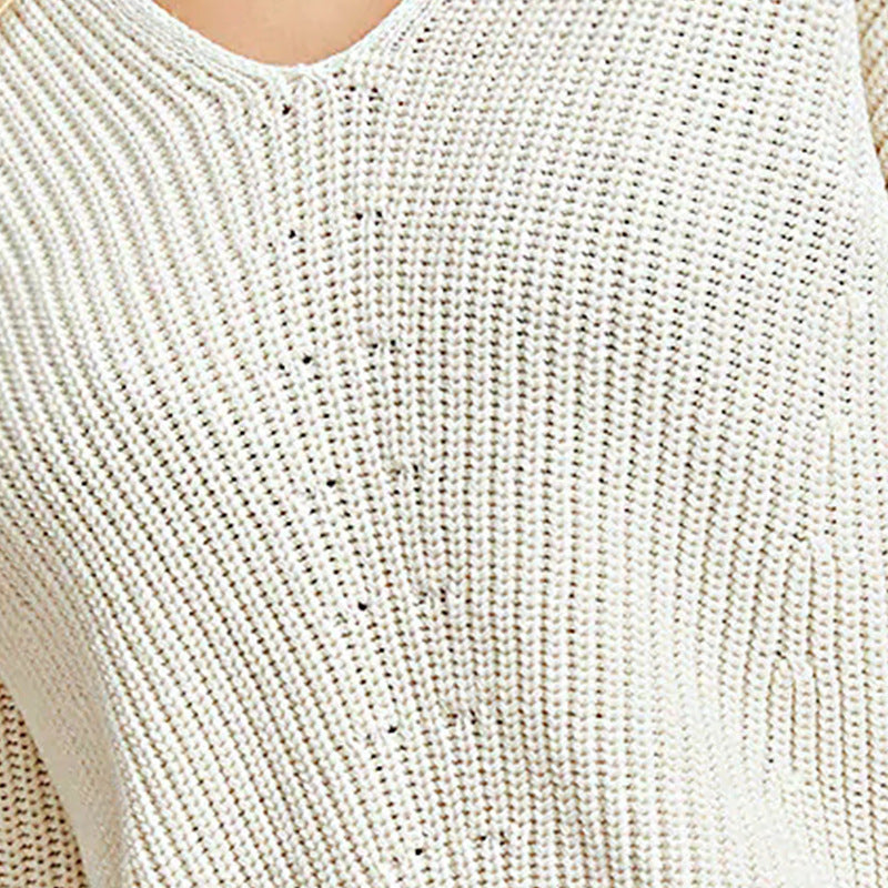 Damen modischer V-Ausschnitt Pullover mit strukturierter Stricktextur Heidi-Mode