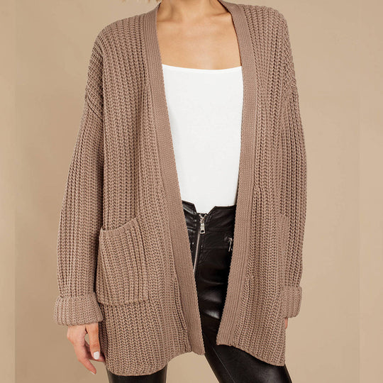 Damen lässiger Strickmantel mit oversized Schnitt und strukturiertem Gewebe Heidi-Mode