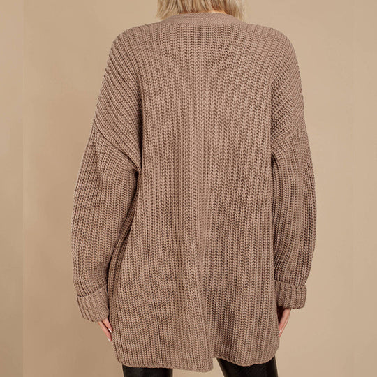 Damen lässiger Strickmantel mit oversized Schnitt und strukturiertem Gewebe Heidi-Mode