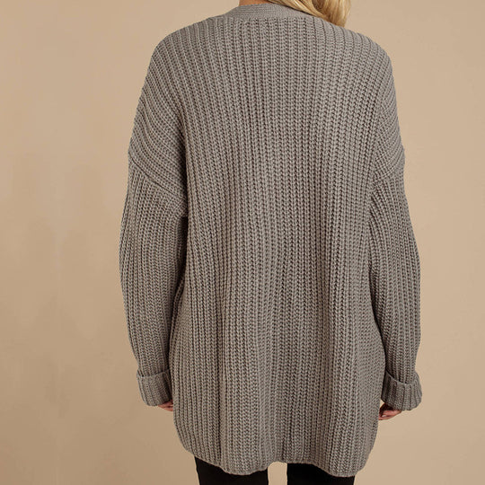 Damen lässiger Strickmantel mit oversized Schnitt und strukturiertem Gewebe Heidi-Mode