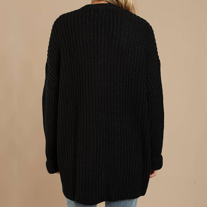 Damen lässiger Strickmantel mit oversized Schnitt und strukturiertem Gewebe Heidi-Mode