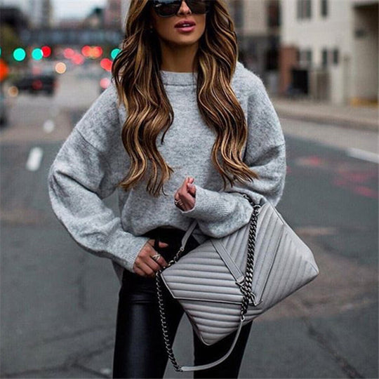 Damen bequemer Oversized-Pullover aus hochwertigem Strickmaterial mit lässigen Raglanärmeln Heidi-Mode