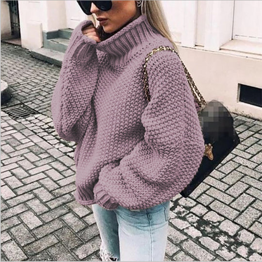Damen Grobstrickpullover mit hohem Kragen und lässigem Schnitt Heidi-Mode