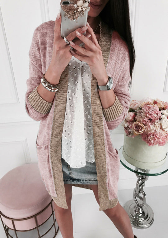 Damen modische Strickjacke mit offener Front und feinen Rippdetails Heidi-Mode