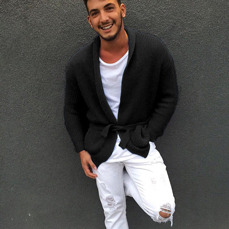 Herren Strickjacke mit praktischer Gürtelschnalle und modischem Waffelmuster Heidi-Mode