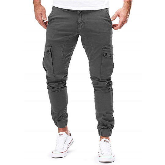Herren Cargo-Hose mit elastischen Bündchen und multifunktionalen Taschen Heidi-Mode